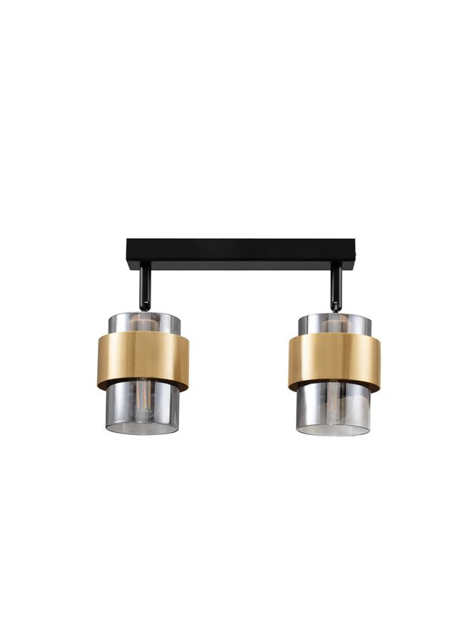 Plafoniera SIANNA Sandy Black & Brass Gold Metal Smokey Glass 2X12W Dim: 47x17 cm Nova Luce