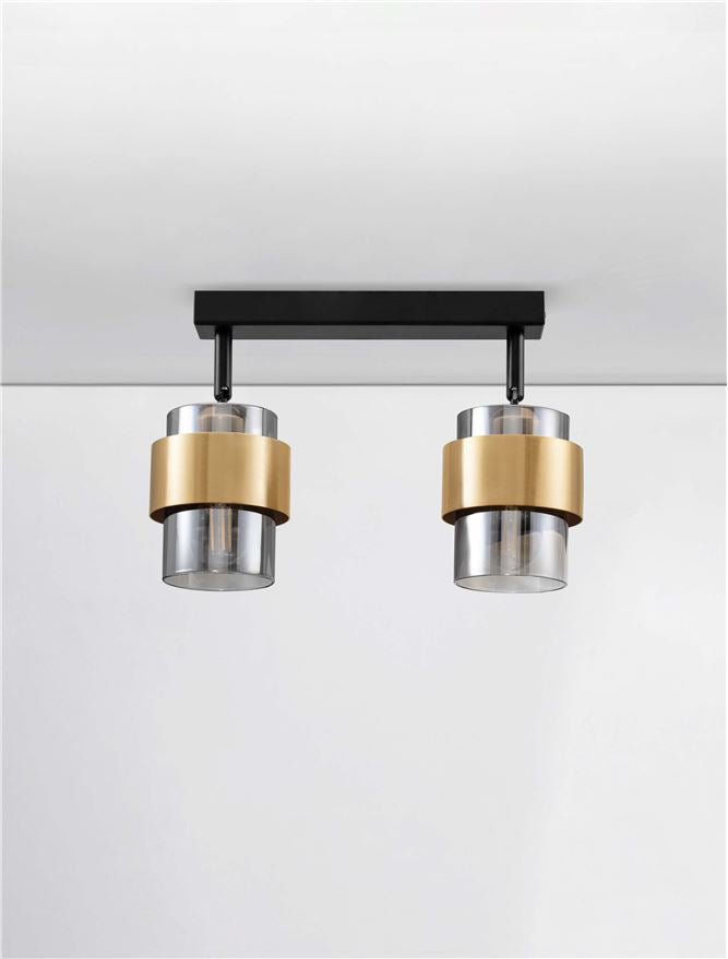 Plafoniera SIANNA Sandy Black & Brass Gold Metal Smokey Glass 2X12W Dim: 47x17 cm Nova Luce