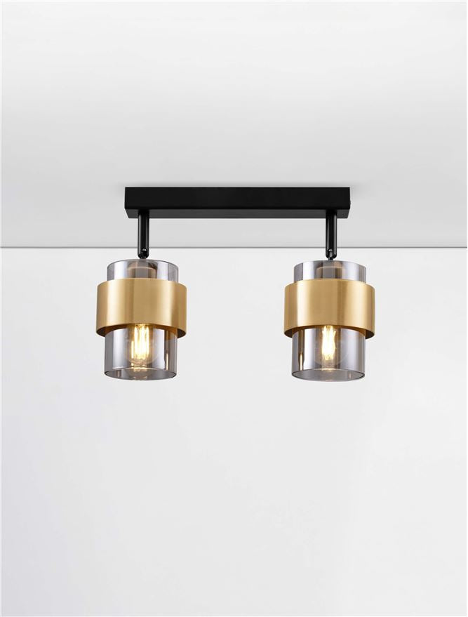 Plafoniera SIANNA Sandy Black & Brass Gold Metal Smokey Glass 2X12W Dim: 47x17 cm Nova Luce