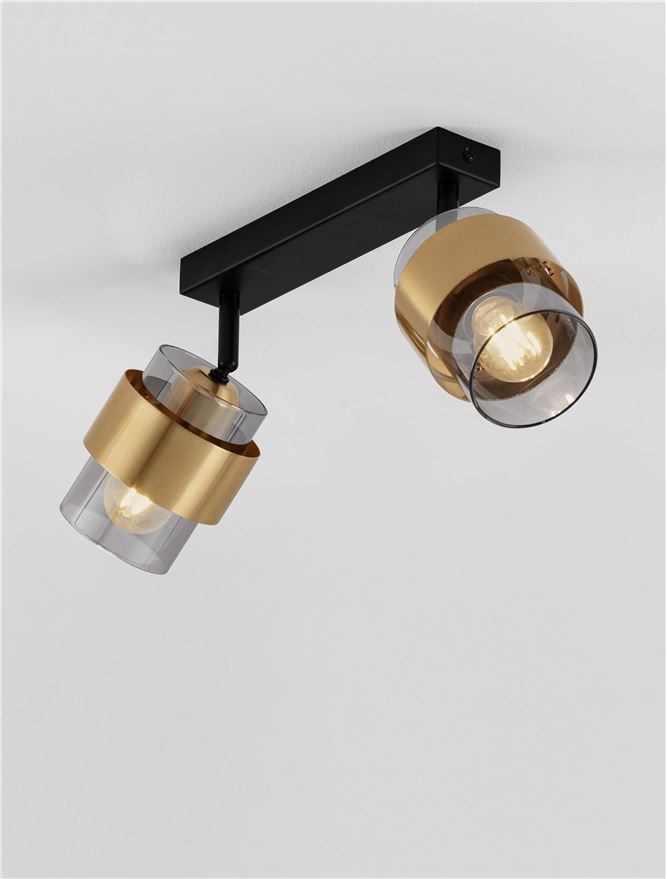 Plafoniera SIANNA Sandy Black & Brass Gold Metal Smokey Glass 2X12W Dim: 47x17 cm Nova Luce