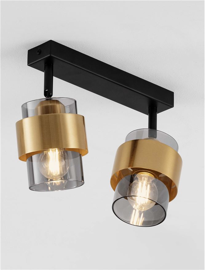 Plafoniera SIANNA Sandy Black & Brass Gold Metal Smokey Glass 2X12W Dim: 47x17 cm Nova Luce