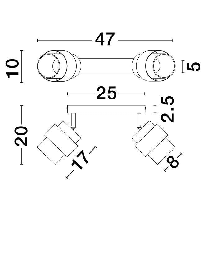 Plafoniera SIANNA Sandy Black & Brass Gold Metal Smokey Glass 2X12W Dim: 47x17 cm Nova Luce