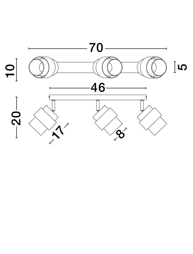 Plafoniera SIANNA Sandy Black & Brass Gold Metal Smokey Glass 3X12W Dim: 70x17 cm Nova Luce