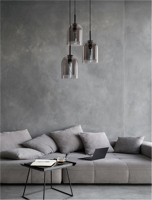 Lampa suspendata VELOR 3 Double Layered Smoky Glass & Black Cord & Black Metal Base Model 1 NOVA LUCE