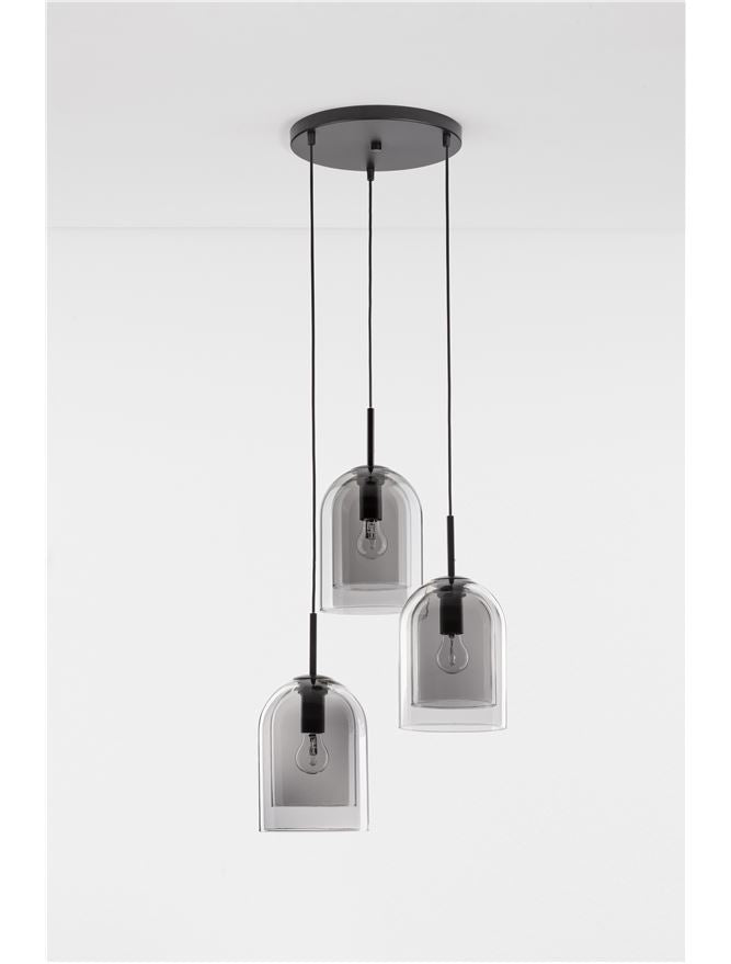 Lampa suspendata VELOR 3 Double Layered Smoky Glass & Black Cord & Black Metal Base Model 1 NOVA LUCE