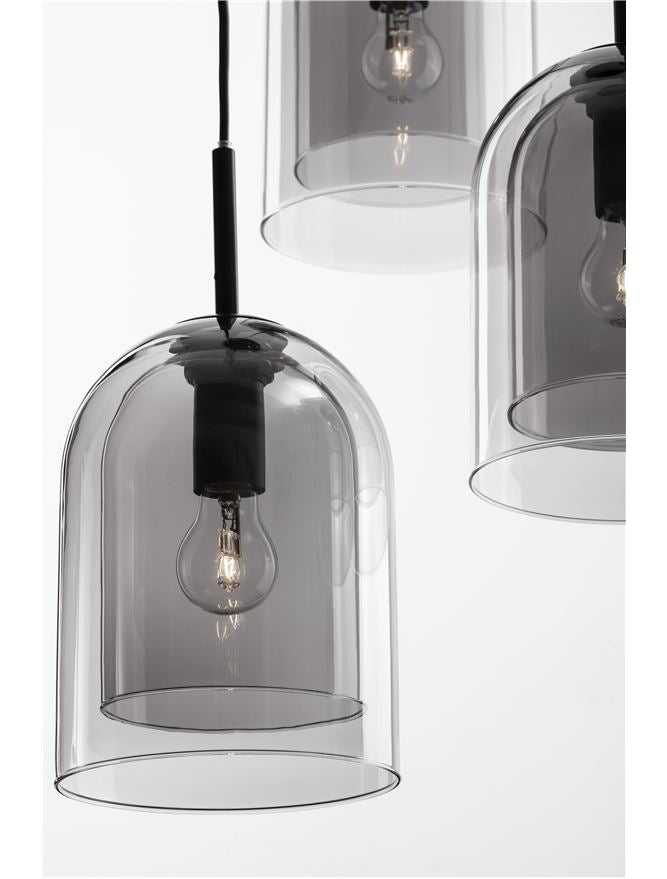 Lampa suspendata VELOR 3 Double Layered Smoky Glass & Black Cord & Black Metal Base Model 1 NOVA LUCE