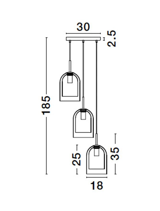 Lampa suspendata VELOR 3 Double Layered Smoky Glass & Black Cord & Black Metal Base Model 1 NOVA LUCE
