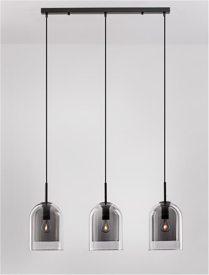 Lampa suspendata VELOR 3 Double Layered Smoky Glass & Black Cord & Black Metal Base Model 2 NOVA LUCE