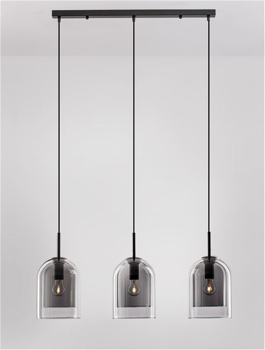 Lampa suspendata VELOR 3 Double Layered Smoky Glass & Black Cord & Black Metal Base Model 2 NOVA LUCE