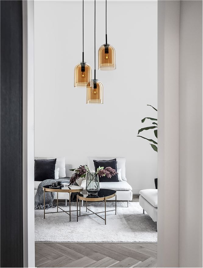 Lampa suspendata VELOR 3 Double Layered Dark Champagne Glass & Black Cord & Black Metal Base Model 1 NOVA LUCE