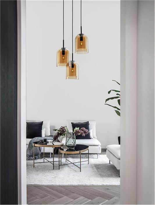 Lampa suspendata VELOR 3 Double Layered Dark Champagne Glass & Black Cord & Black Metal Base Model 1 NOVA LUCE