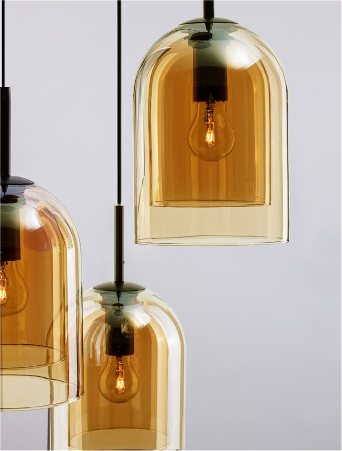 Lampa suspendata VELOR 3 Double Layered Dark Champagne Glass & Black Cord & Black Metal Base Model 1 NOVA LUCE
