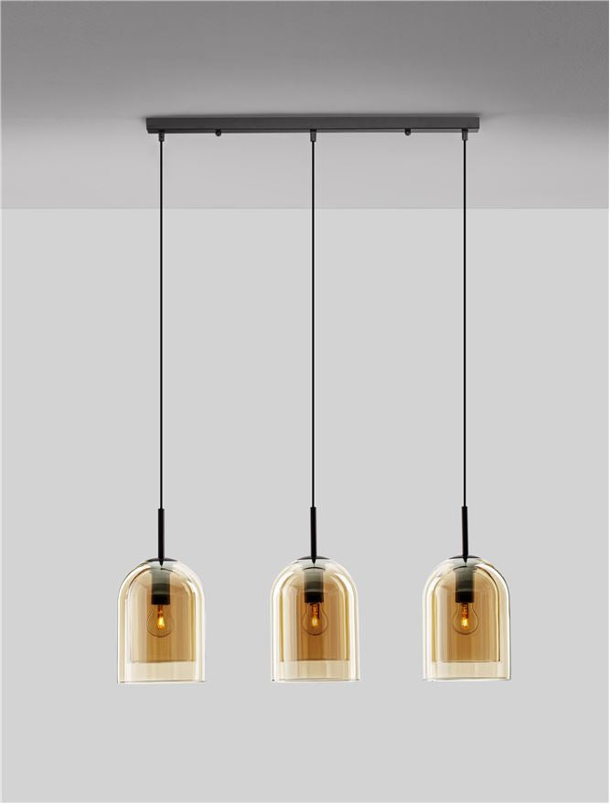 Lampa suspendata VELOR 3 Double Layered Dark Champagne Glass & Black Cord & Black Metal Base Model 2 NOVA LUCE