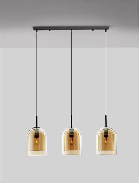 Lampa suspendata VELOR 3 Double Layered Dark Champagne Glass & Black Cord & Black Metal Base Model 2 NOVA LUCE