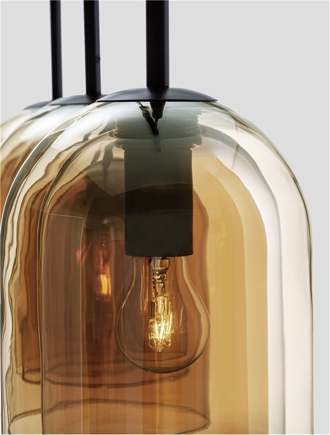 Lampa suspendata VELOR 3 Double Layered Dark Champagne Glass & Black Cord & Black Metal Base Model 2 NOVA LUCE