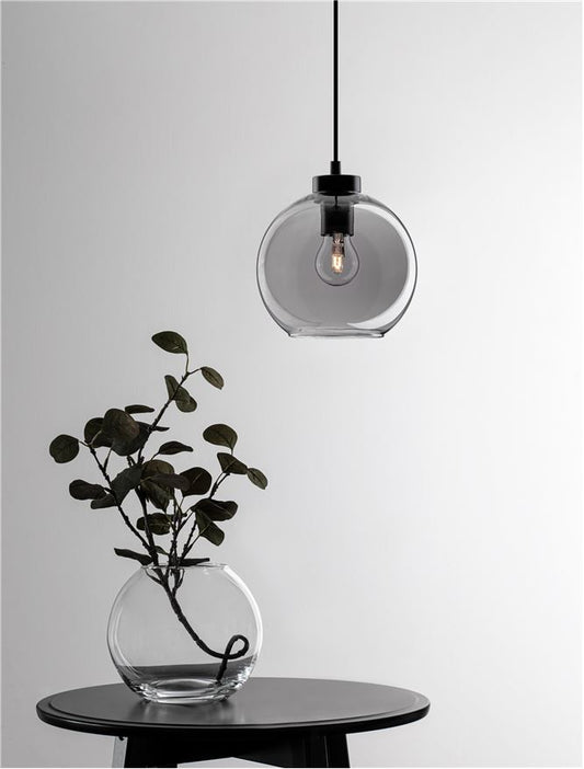 Lampa suspendata PALMER Smoky Glass & Black Cord & Black Metal Base NOVA LUCE