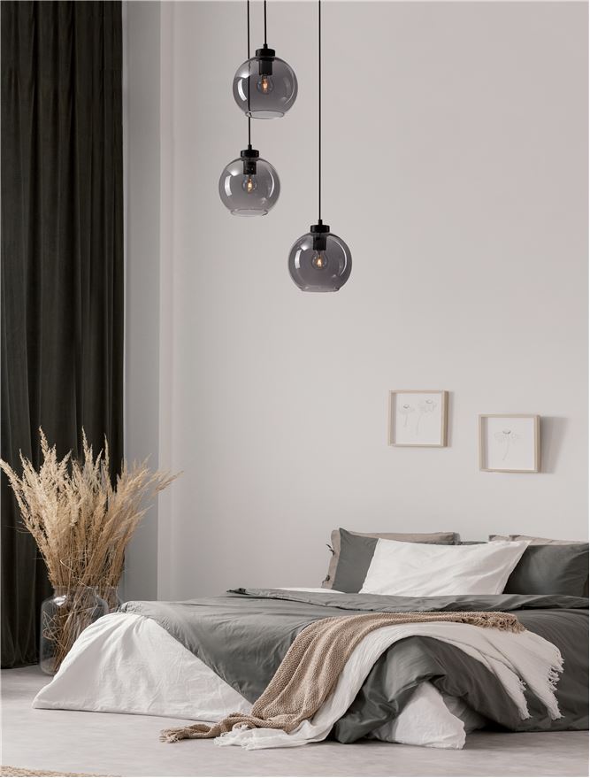 Lampa suspendata PALMER 3 D20 Smoky Glass & Black Cord & Black Metal Base NOVA LUCE
