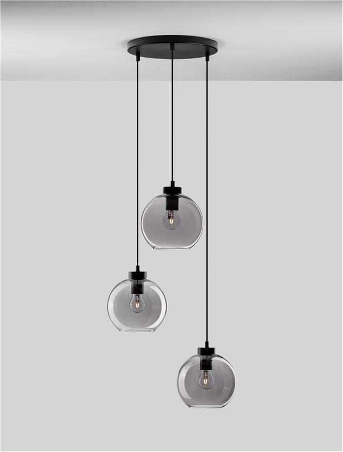 Lampa suspendata PALMER 3 D20 Smoky Glass & Black Cord & Black Metal Base NOVA LUCE
