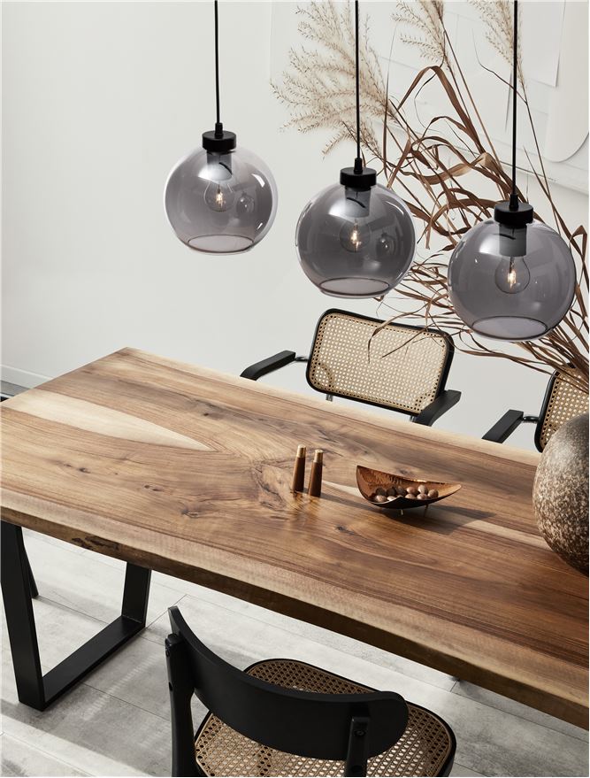 Lampa suspendata PALMER 3 Smoky Glass & Black Cord & Black Metal Base NOVA LUCE