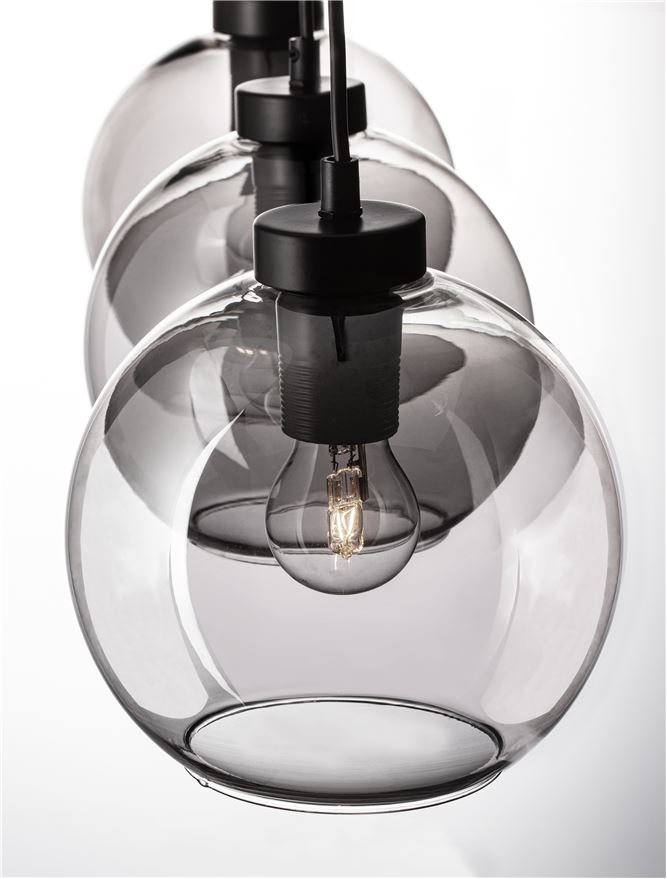 Lampa suspendata PALMER 3 Smoky Glass & Black Cord & Black Metal Base NOVA LUCE