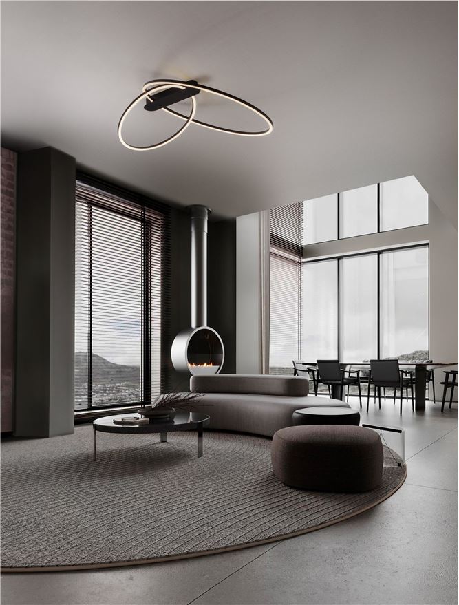 Plafoniera KIKLOS Triac Dimmable Sandy Black Steel, Aluminium & Silicone LED 42W 3000K Diam: 72 cm  Nova Luce