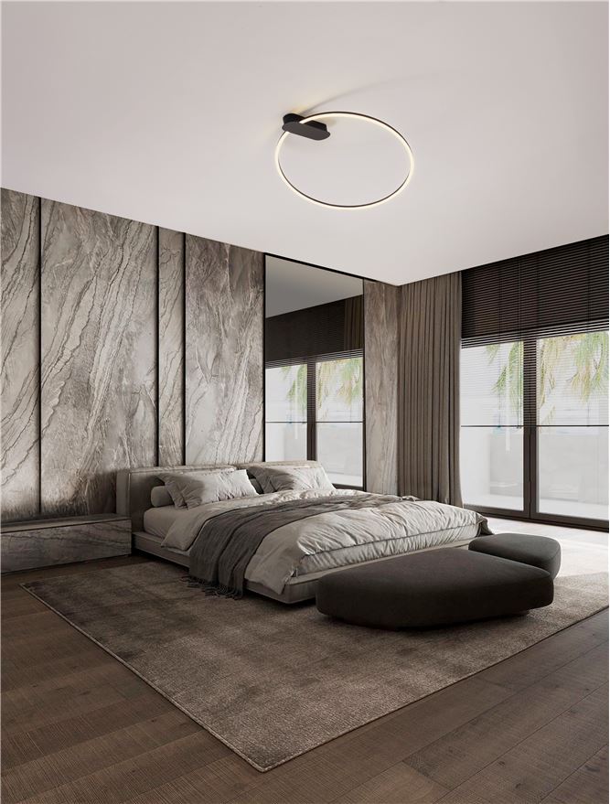 Plafoniera KIKLOS Triac Dimmable Sandy Black Steel, Aluminium & Silicone LED 30W 3000K Diam: 64 cm  Nova Luce