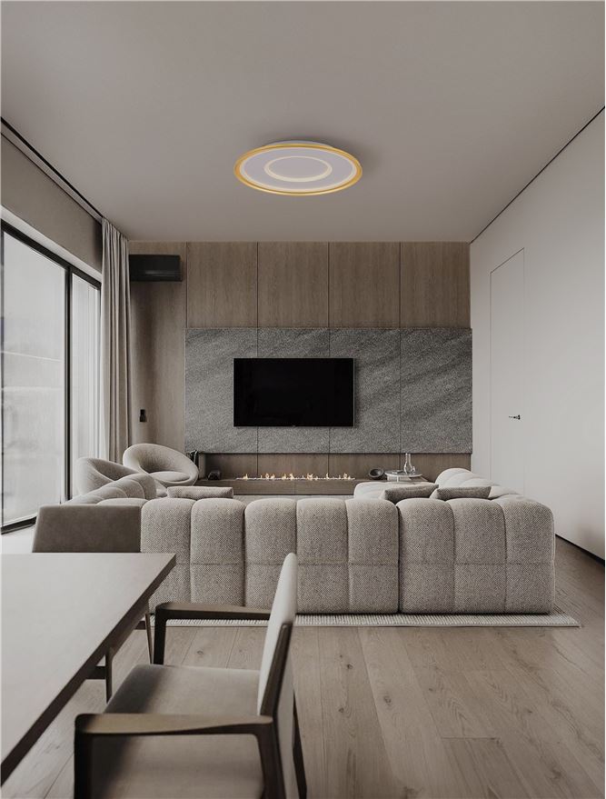 Plafoniera FIGIN Dimmable by Remote Control CCT Sandy Gold Steel, Aluminium & Acrylic LED 49W 2700-5000K Diam: 60 cm  Nova Luce