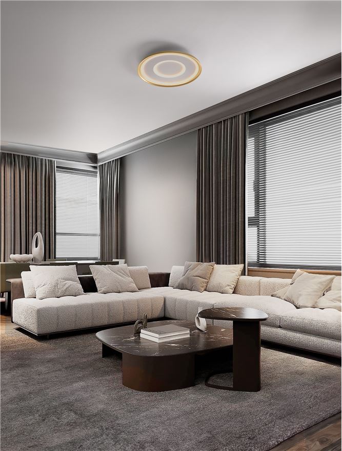 Plafoniera FIGIN Dimmable by Remote Control CCT Sandy Gold Steel, Aluminium & Acrylic LED 40W 2700-5000K Diam: 50 cm  Nova Luce