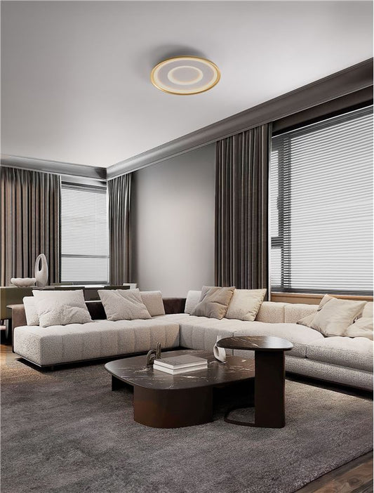 Plafoniera FIGIN Dimmable by Remote Control CCT Sandy Gold Steel, Aluminium & Acrylic LED 40W 2700-5000K Diam: 50 cm  Nova Luce