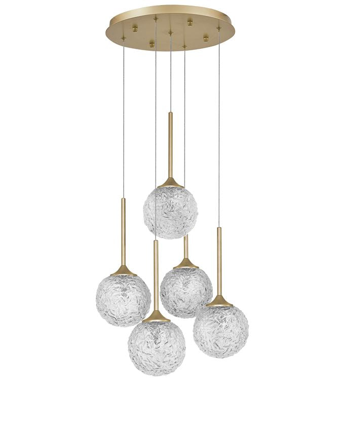 Lampa suspendata MIRANO Clear Structured Glass & Brushed Gold Steel LED G9 5x5 NOVA LUCE
