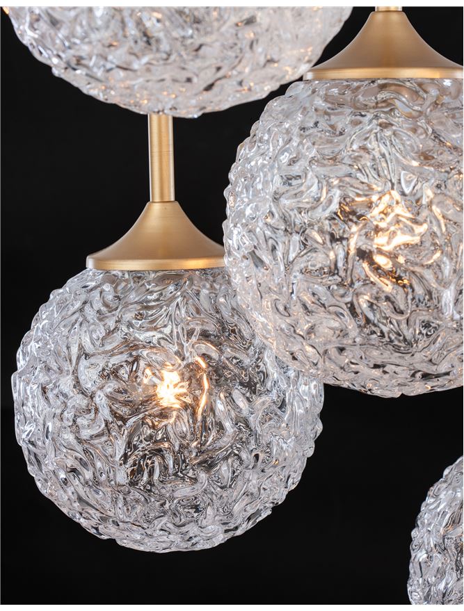 Lampa suspendata MIRANO Clear Structured Glass & Brushed Gold Steel LED G9 5x5 NOVA LUCE