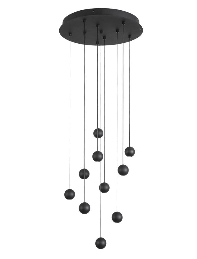 Lampa suspendata NOCCI LED 10x4.5W Black Aluminium Black Fabric Wire NOVA LUCE