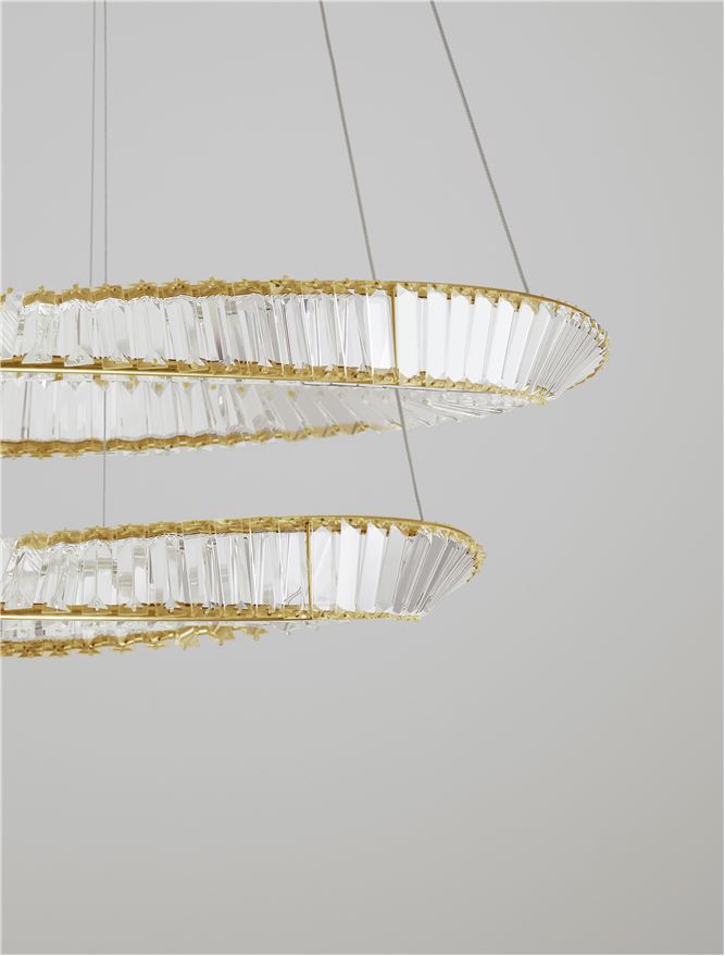 Lampa suspendata AURELIA 2 Gold Metal & Crystal 70W NOVA LUCE