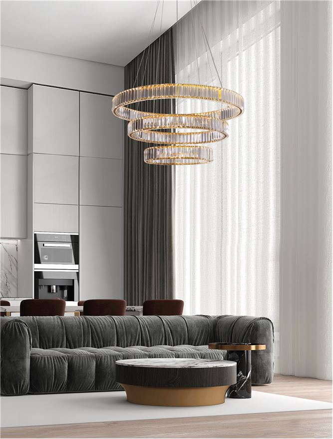 Lampa suspendata AURELIA 3 Gold Metal & Crystal 92W NOVA LUCE