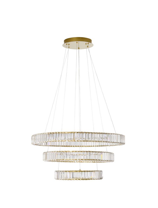 Lampa suspendata AURELIA 3 Gold Metal & Crystal 92W NOVA LUCE