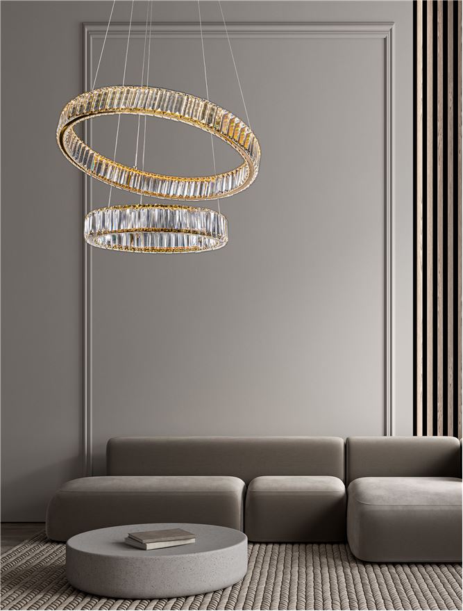 Lampa suspendata AURELIA 2 Gold Metal & Crystal 46W NOVA LUCE