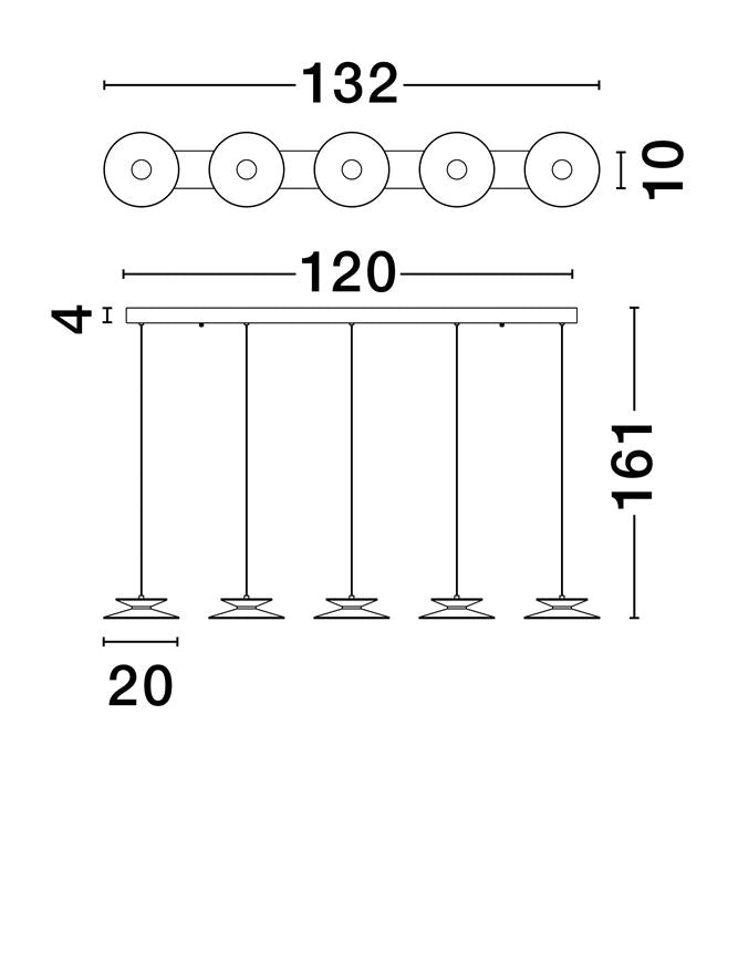 Lampa suspendata MORFI 5 in linie LED 24 Watt 3000K IP20 L132cm Nova Luce