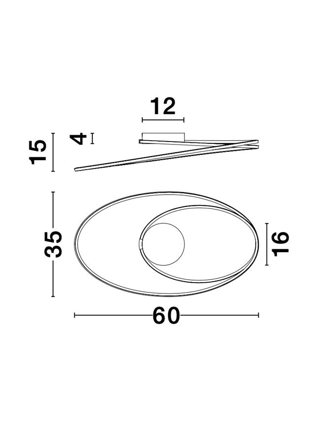 Plafoniera VIARREGIO Matt Black Aluminium & Acrylic 28W Dim: 60X35 cm Nova Luce