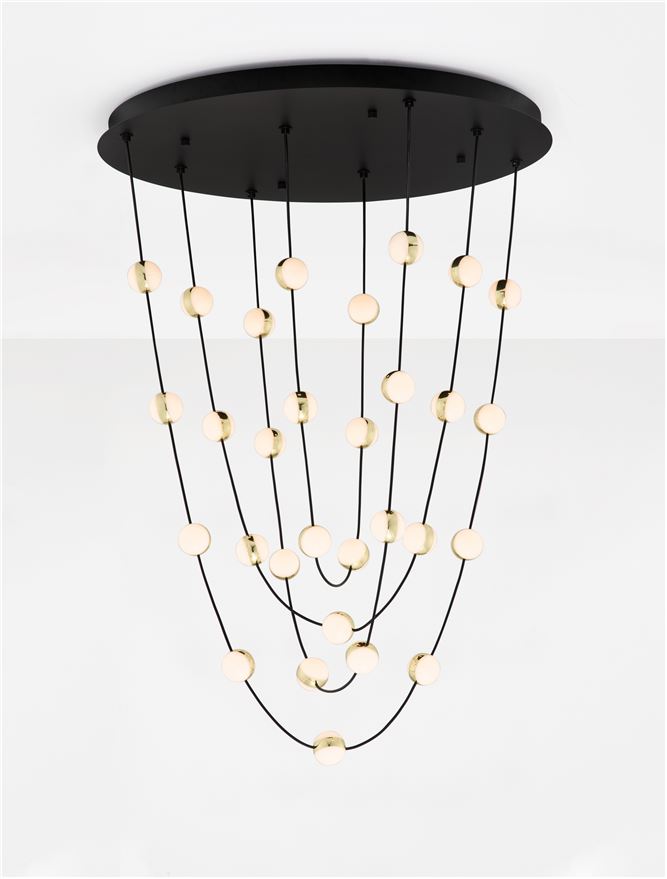 Plafoniera ALCINOE Triac Dimmable Matt Black & Gold Aluminium & Acrylic 102W Diam: 84 cm H.120 cm Nova Luce