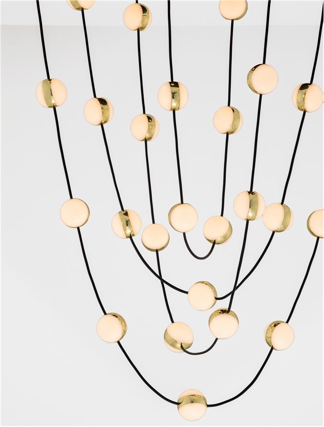 Plafoniera ALCINOE Triac Dimmable Matt Black & Gold Aluminium & Acrylic 102W Diam: 84 cm H.120 cm Nova Luce