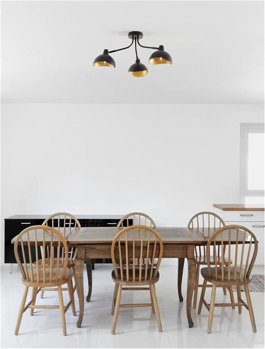 Plafoniera GETI Matt Black & Gold Metal LED 3X5W E14 Diam: 15 cm Nova Luce