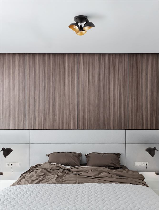 Plafoniera GETI Matt Black & Gold Metal LED 3X5W E14 Diam: 18 cm Nova Luce