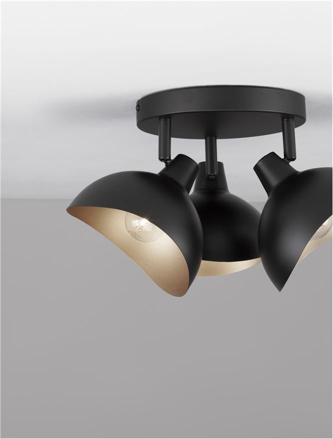 Plafoniera GETI Matt Black & Gold Metal LED 3X5W E14 Diam: 18 cm Nova Luce