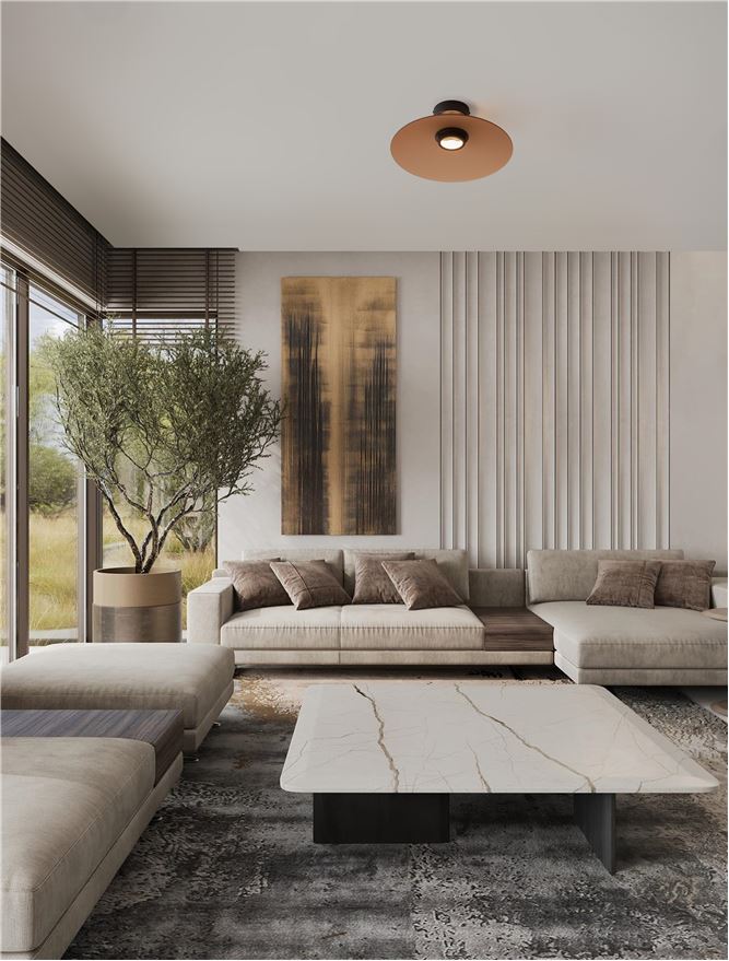 Plafoniera POLIFEMO Brown Glass & Sandy Black Metal LED 12W 3000K Diam: 40 cm Nova Luce