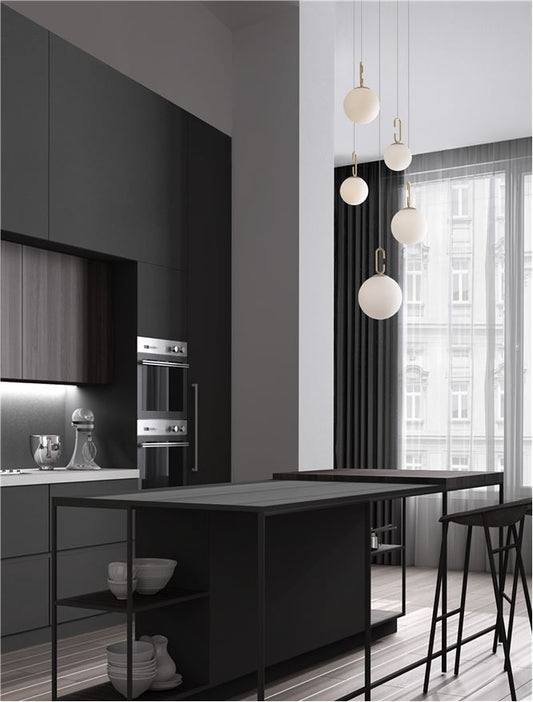 Lampa suspendata HOOK Satin Gold Metal & Acid White Glass 5 NOVA LUCE