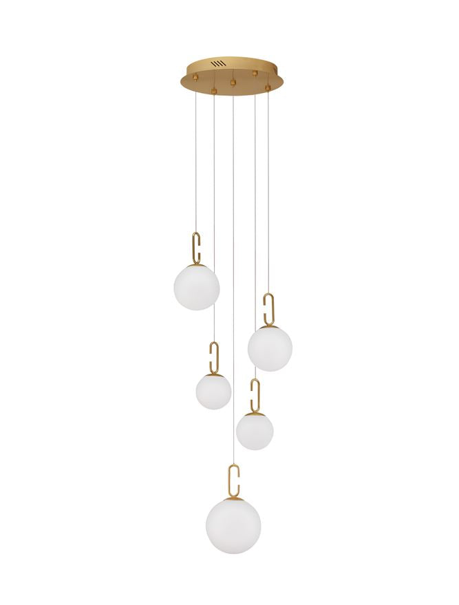 Lampa suspendata HOOK Satin Gold Metal & Acid White Glass 5 NOVA LUCE