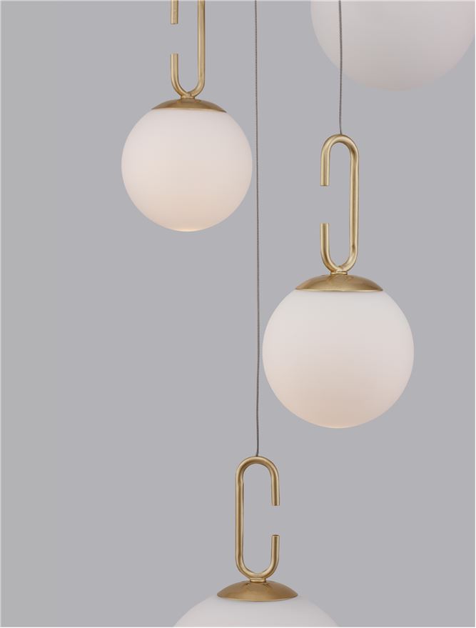 Lampa suspendata HOOK Satin Gold Metal & Acid White Glass 5 NOVA LUCE