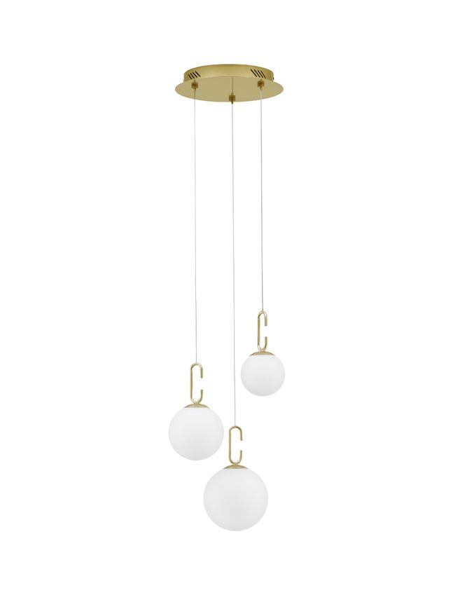 Lampa suspendata HOOK Satin Gold Metal & Opal White Glass 3 NOVA LUCE