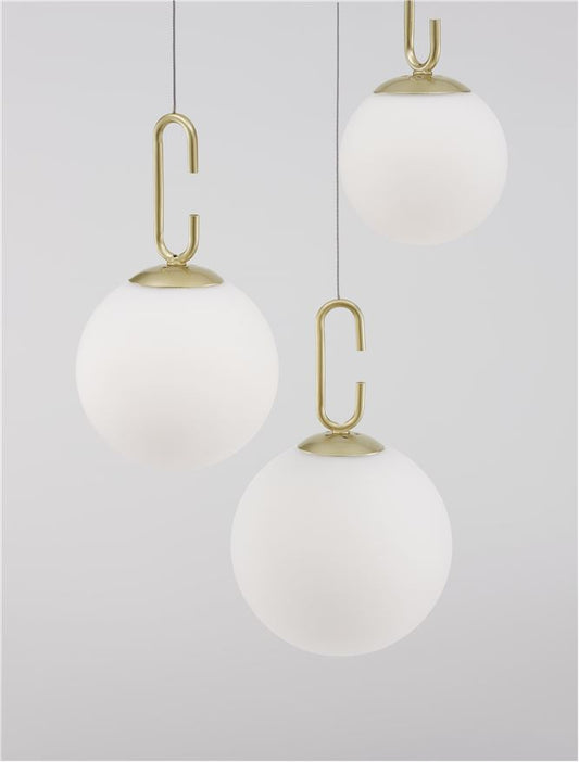 Lampa suspendata HOOK Satin Gold Metal & Opal White Glass 3 NOVA LUCE
