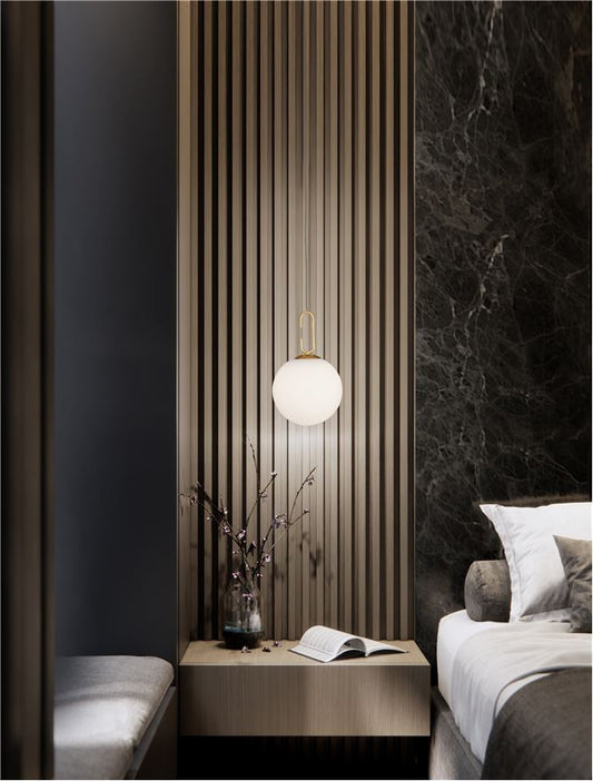 Lampa suspendata HOOK Satin Gold Metal & Acid White Glass NOVA LUCE